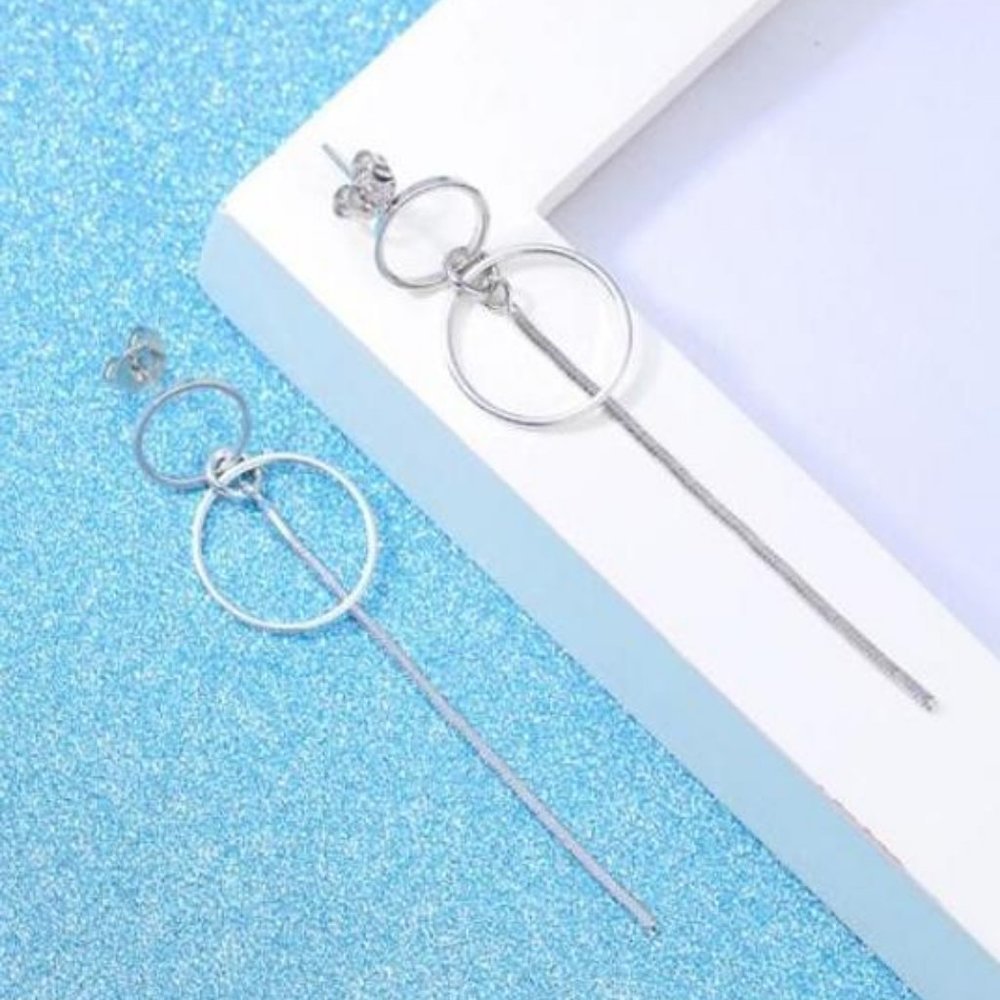 NEW 925 Sterling Silver Double Circle Earrings
